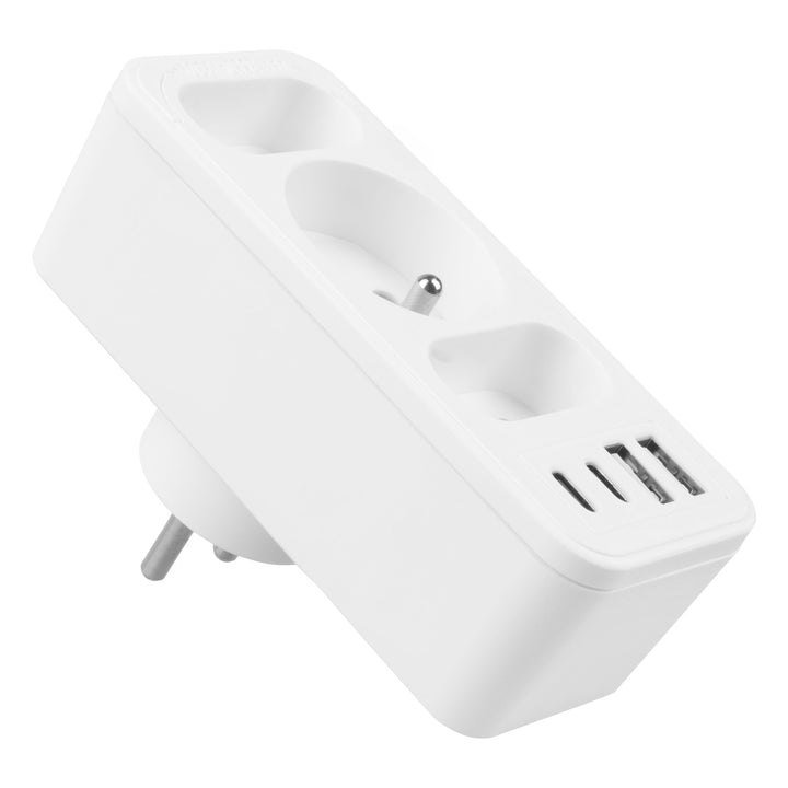 Priză de curent x3 + 4xUSB Maclean, splitter cu 3 prize, 2xUSB A, 2xUSB C PD 20W, 1x16A + 2x6A, MCE248 F/W, 3 bucăți