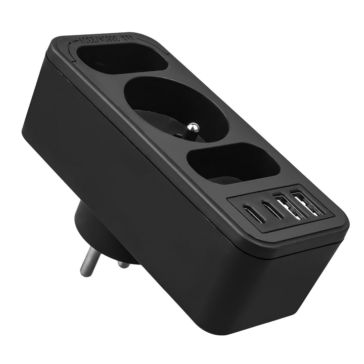 Priză de curent x3 + 4xUSB Maclean, splitter 3 prize, 2xUSB A, 2xUSB C PD 20W, 1x16A + 2x6A, MCE248 F/B, 2 bucăți