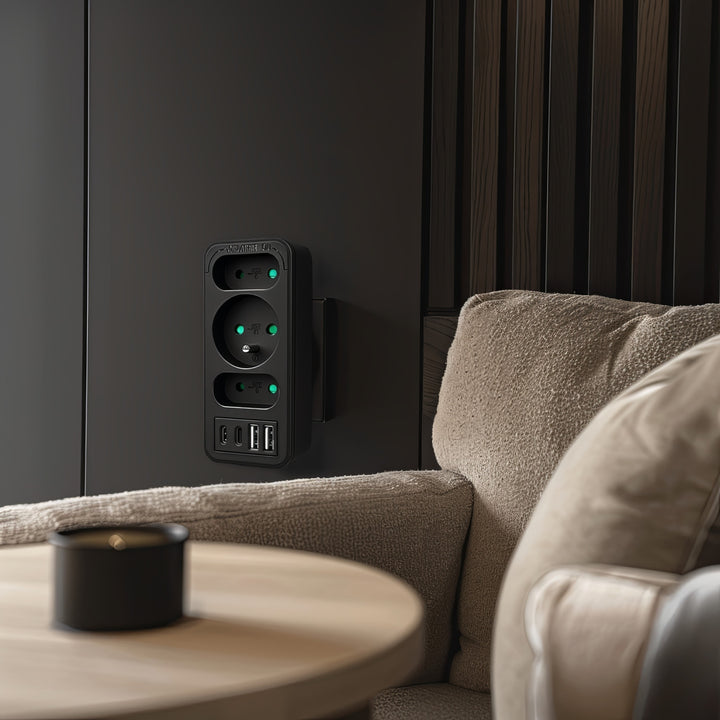 Priză de curent x3 + 4xUSB Maclean, splitter 3 prize, 2xUSB A, 2xUSB C PD 20W, 1x16A + 2x6A, MCE248 F/B, 2 bucăți