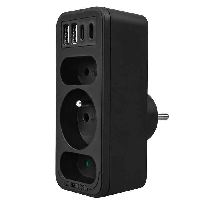 Priză de curent x3 + 4xUSB Maclean, splitter cu 3 prize, 2xUSB A, 2xUSB C PD 20W, 1x16A + 2x6A, MCE248 F/B, 3 bucăți