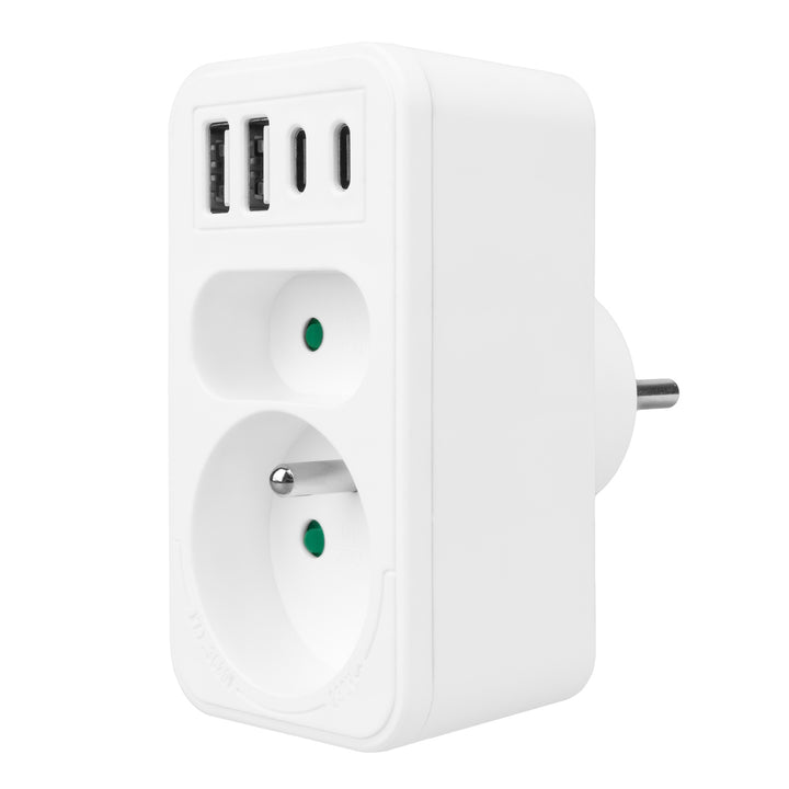 Soclu curent Maclean x2 + 4xUSB, splitter cu 2 socluri, 2xUSB A, 2xUSB C PD 20W, 1x16A + 1x6A, MCE249 F/W, 3 bucăți