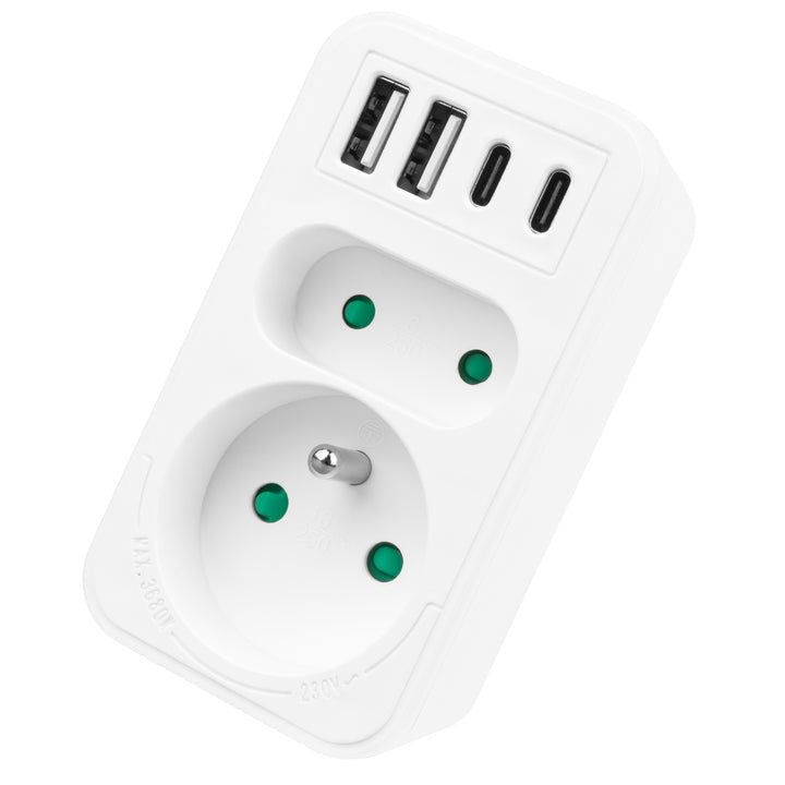 Soclu curent Maclean x2 + 4xUSB, splitter cu 2 socluri, 2xUSB A, 2xUSB C PD 20W, 1x16A + 1x6A, MCE249 F/W, 3 bucăți