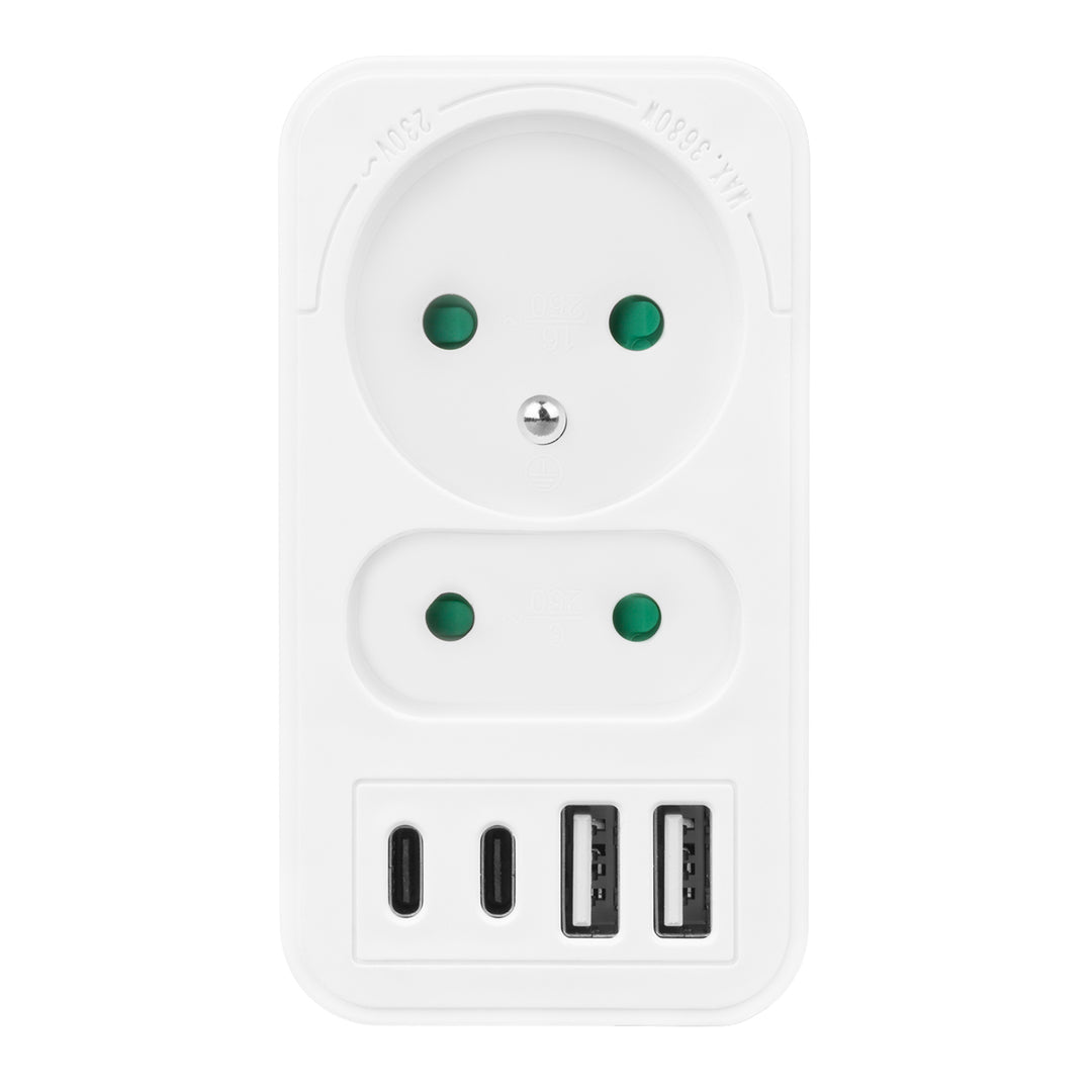 Soclu curent Maclean x2 + 4xUSB, splitter cu 2 socluri, 2xUSB A, 2xUSB C PD 20W, 1x16A + 1x6A, MCE249 F/W, 3 bucăți