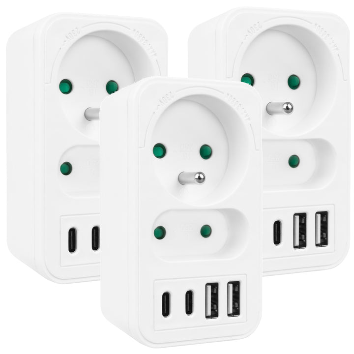 Soclu curent Maclean x2 + 4xUSB, splitter cu 2 socluri, 2xUSB A, 2xUSB C PD 20W, 1x16A + 1x6A, MCE249 F/W, 3 bucăți