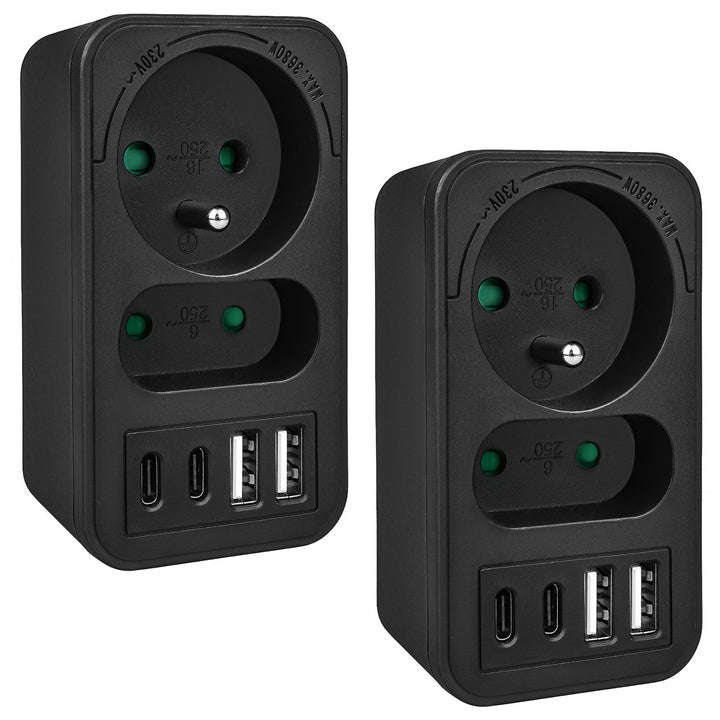 Soclu curent Maclean x2 + 4xUSB, splitter cu 2 socluri, 2xUSB A, 2xUSB C PD 20W, 1x16A + 1x6A, MCE249 F/B, 2 bucăți