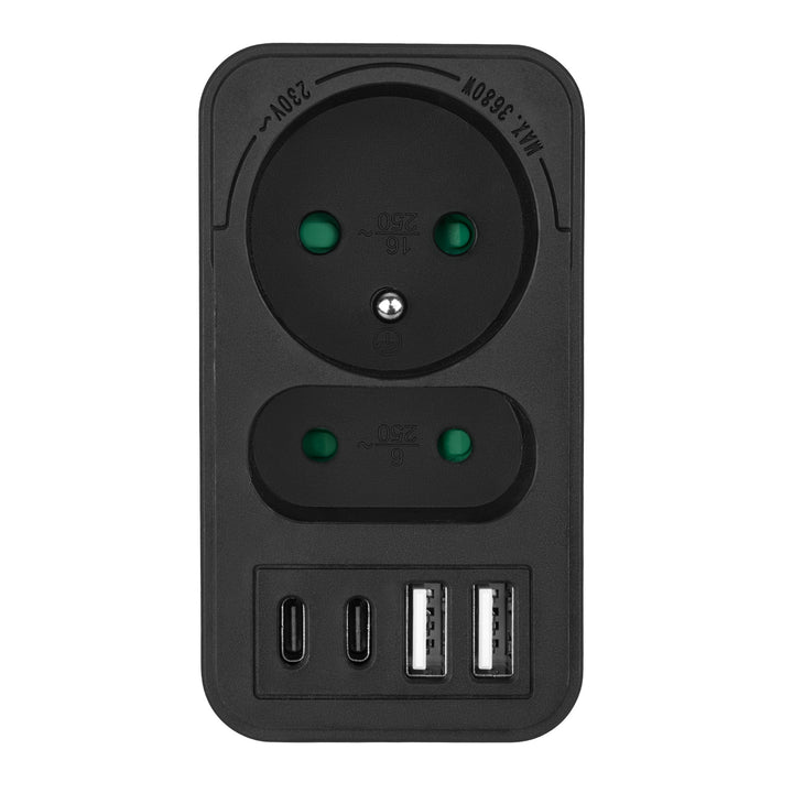 Soclu curent Maclean x2 + 4xUSB, splitter cu 2 socluri, 2xUSB A, 2xUSB C PD 20W, 1x16A + 1x6A, MCE249 F/B, 3 bucăți