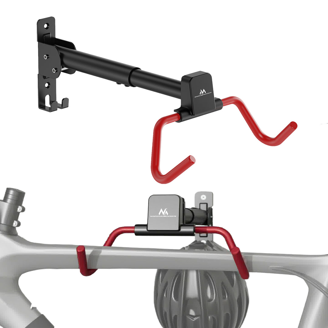 Suport de biciclete / cuier de perete Maclean, orizontal, oțel, sarcină maximă 30 kg, reglare unghi, MC-172