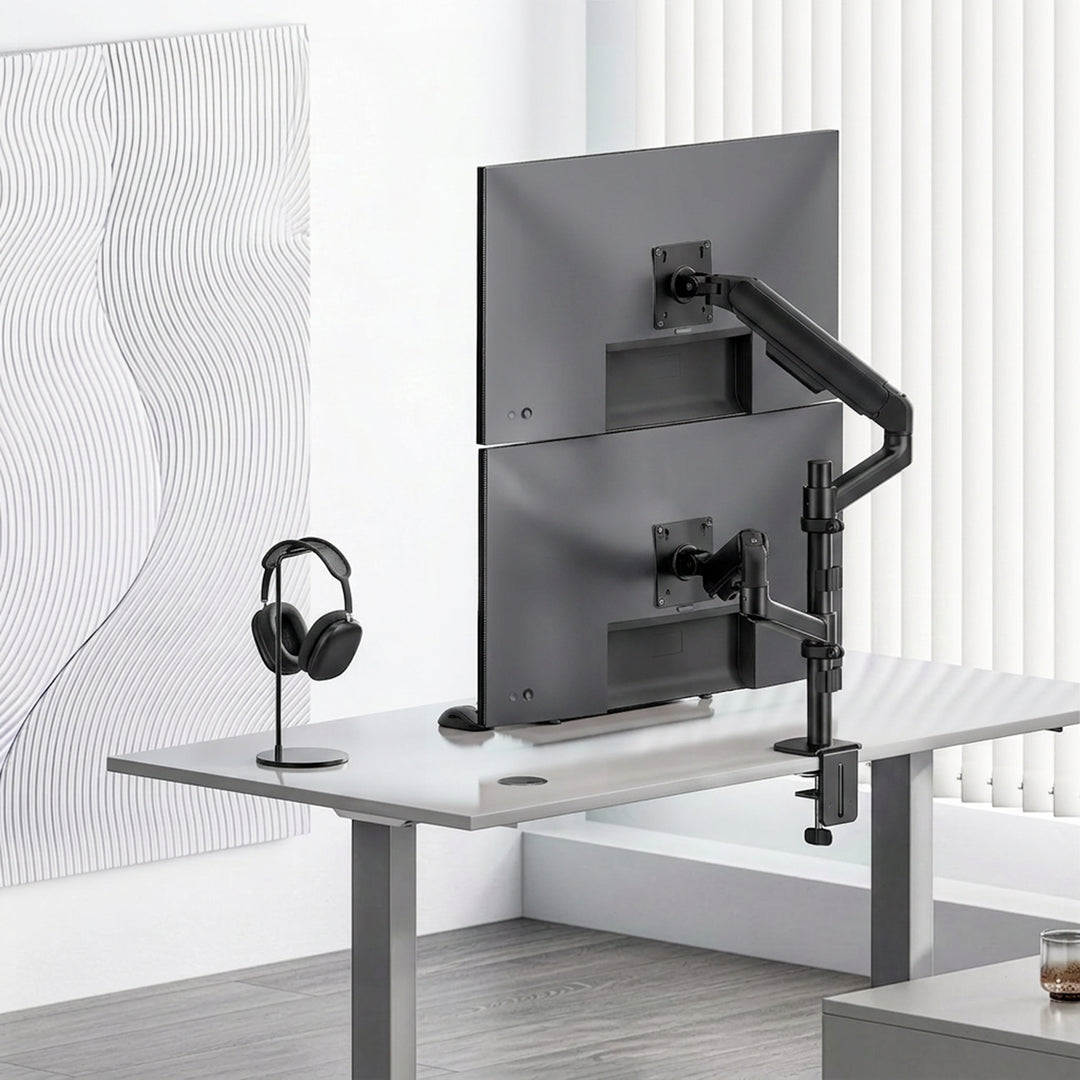 Suport / suport suspendat pentru 2 monitoare Ergo Office, cu arc cu gaz, 17"-32", 1-10 kg, negru mat, ER-692 B