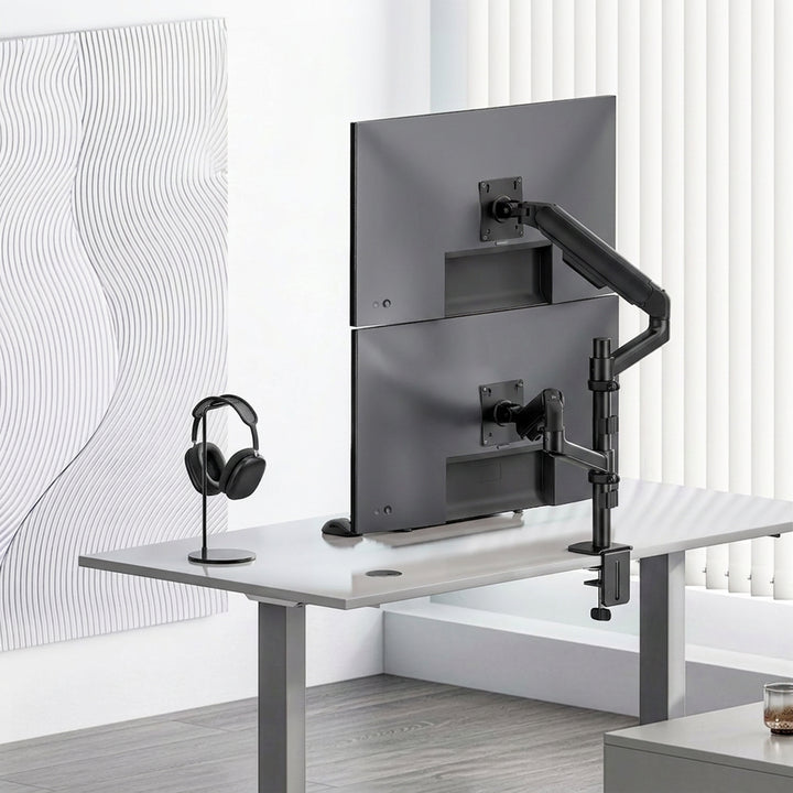Suport / suport suspendat pentru 2 monitoare Ergo Office, cu arc cu gaz, 17"-32", 1-10 kg, negru mat, ER-692 B