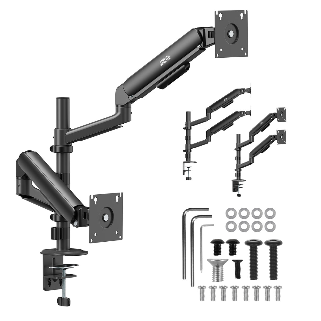Suport / suport suspendat pentru 2 monitoare Ergo Office, cu arc cu gaz, 17"-32", 1-10 kg, negru mat, ER-692 B