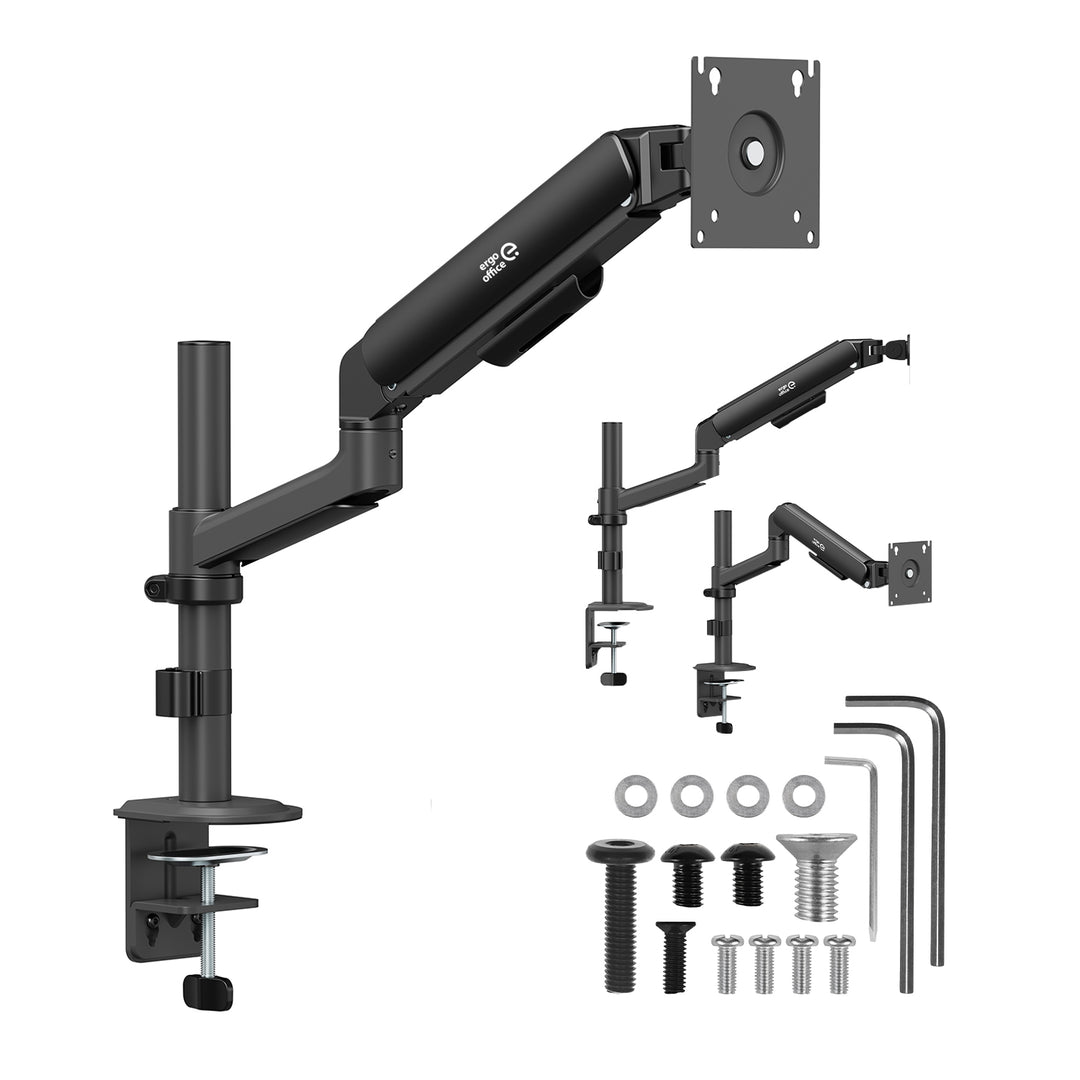 Suport / cârlig pentru monitor Ergo Office, cu arc cu gaz, 17"-32", 1-10 kg, negru mat, VESA max. 100x100, ER-691 B