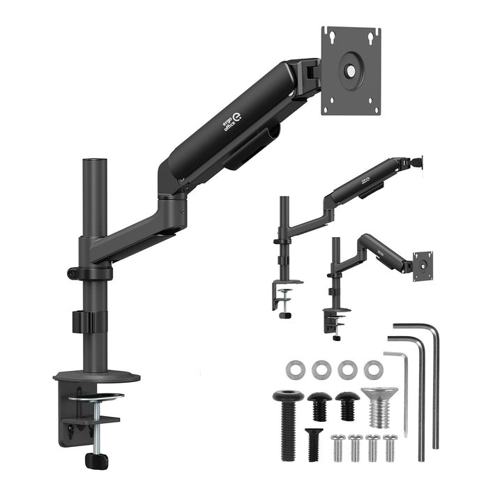 Suport / cârlig pentru monitor Ergo Office, cu arc cu gaz, 17"-32", 1-10 kg, negru mat, VESA max. 100x100, ER-691 B