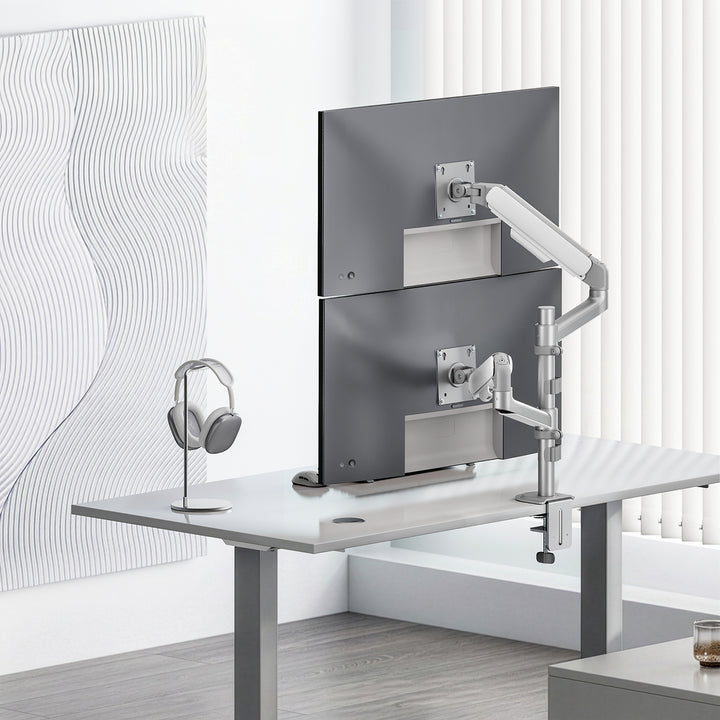 Suport / suport suspendat pentru 2 monitoare Ergo Office, cu arc cu gaz, 17"-32", 1-10 kg, alb mat, ER-692 W