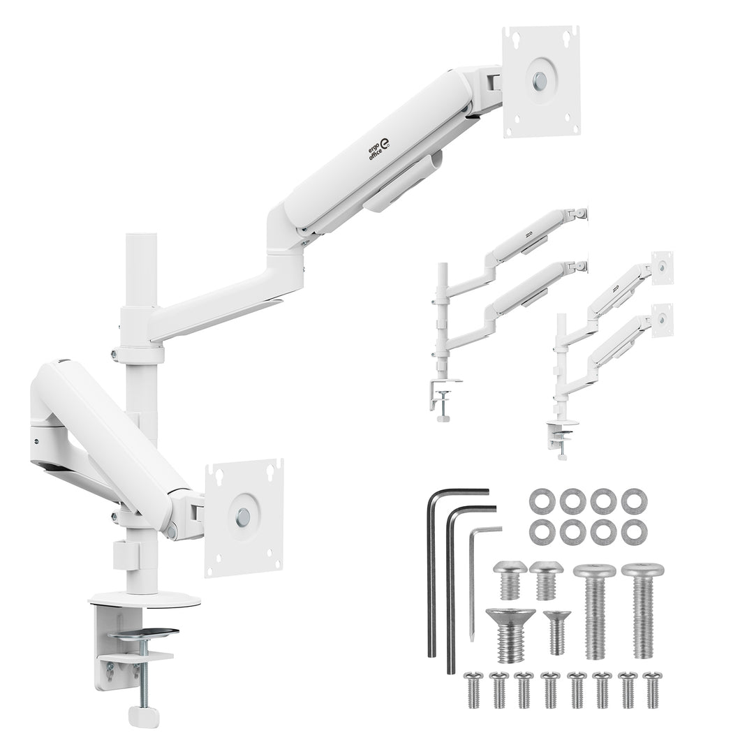 Suport / suport suspendat pentru 2 monitoare Ergo Office, cu arc cu gaz, 17"-32", 1-10 kg, alb mat, ER-692 W