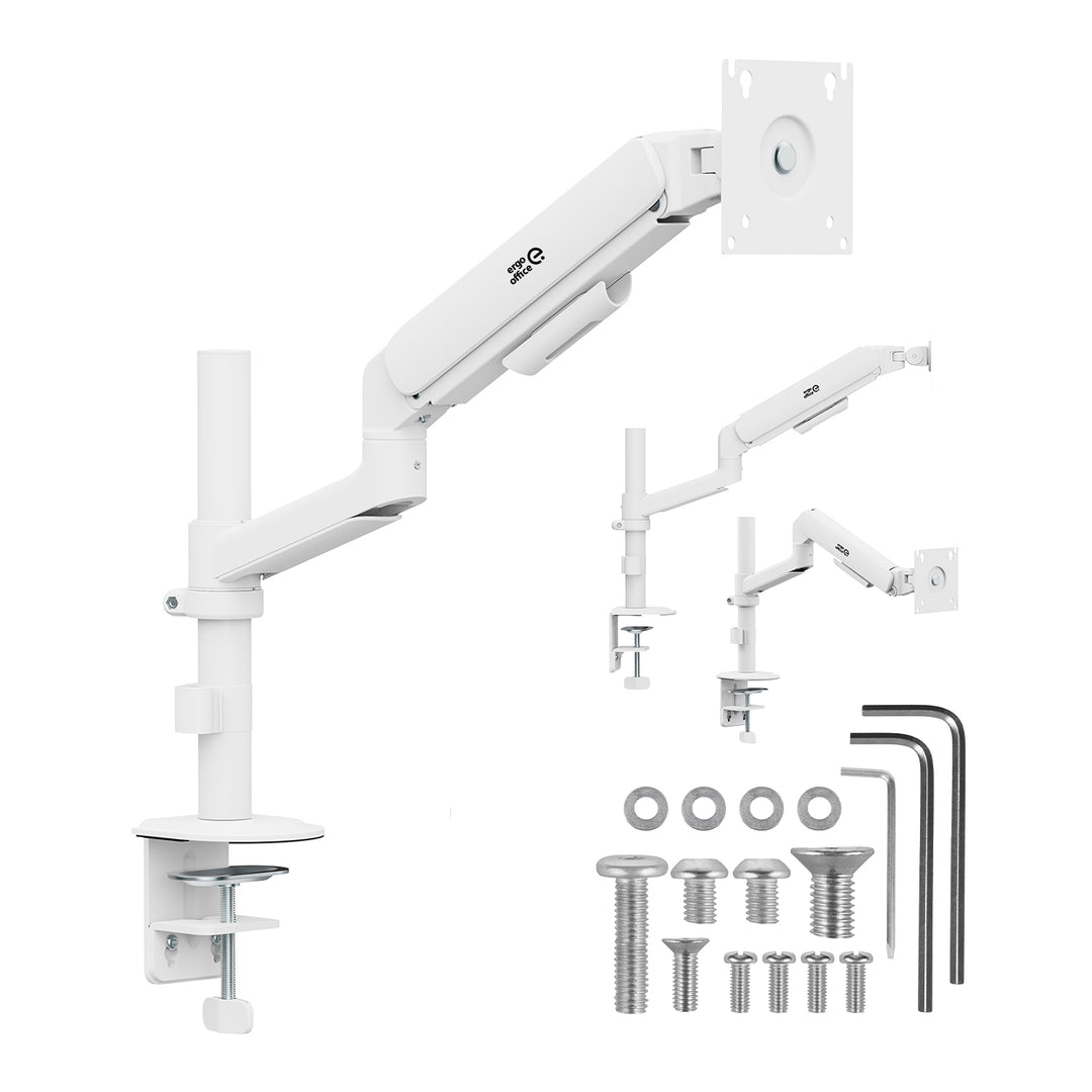 Suport / cârlig pentru monitor Ergo Office, cu arc cu gaz, 17"-32", 1-10 kg, alb mat, VESA max. 100x100, ER-691 W