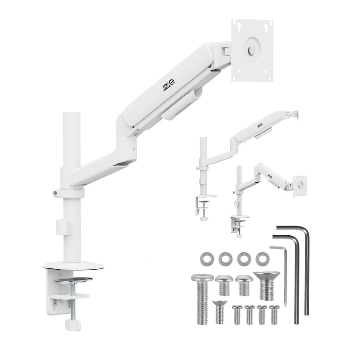 Suport / cârlig pentru monitor Ergo Office, cu arc cu gaz, 17"-32", 1-10 kg, alb mat, VESA max. 100x100, ER-691 W