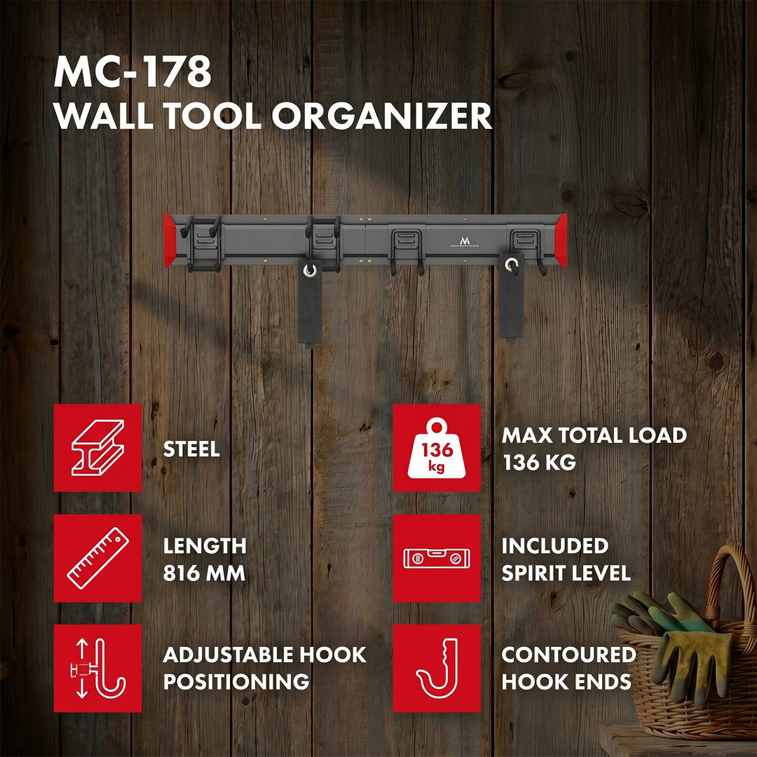 Organizator de perete pentru scule Maclean, din oțel, sarcină maximă 136 kg, lățime 816 mm, MC-178