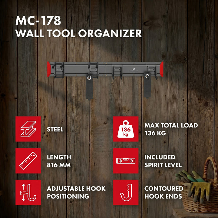 Organizator de perete pentru scule Maclean, din oțel, sarcină maximă 136 kg, lățime 816 mm, MC-178