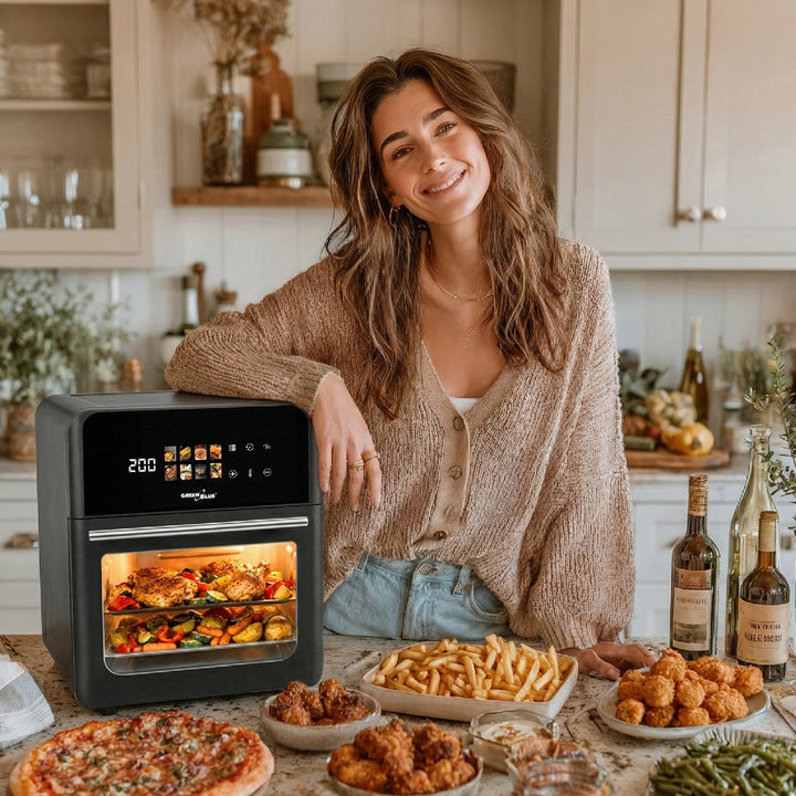 Friteuză fără ulei AIR FRYER GreenBlue, putere 1800 W, capacitate 10 l, 8 programe, accesorii, cronometru, GB950