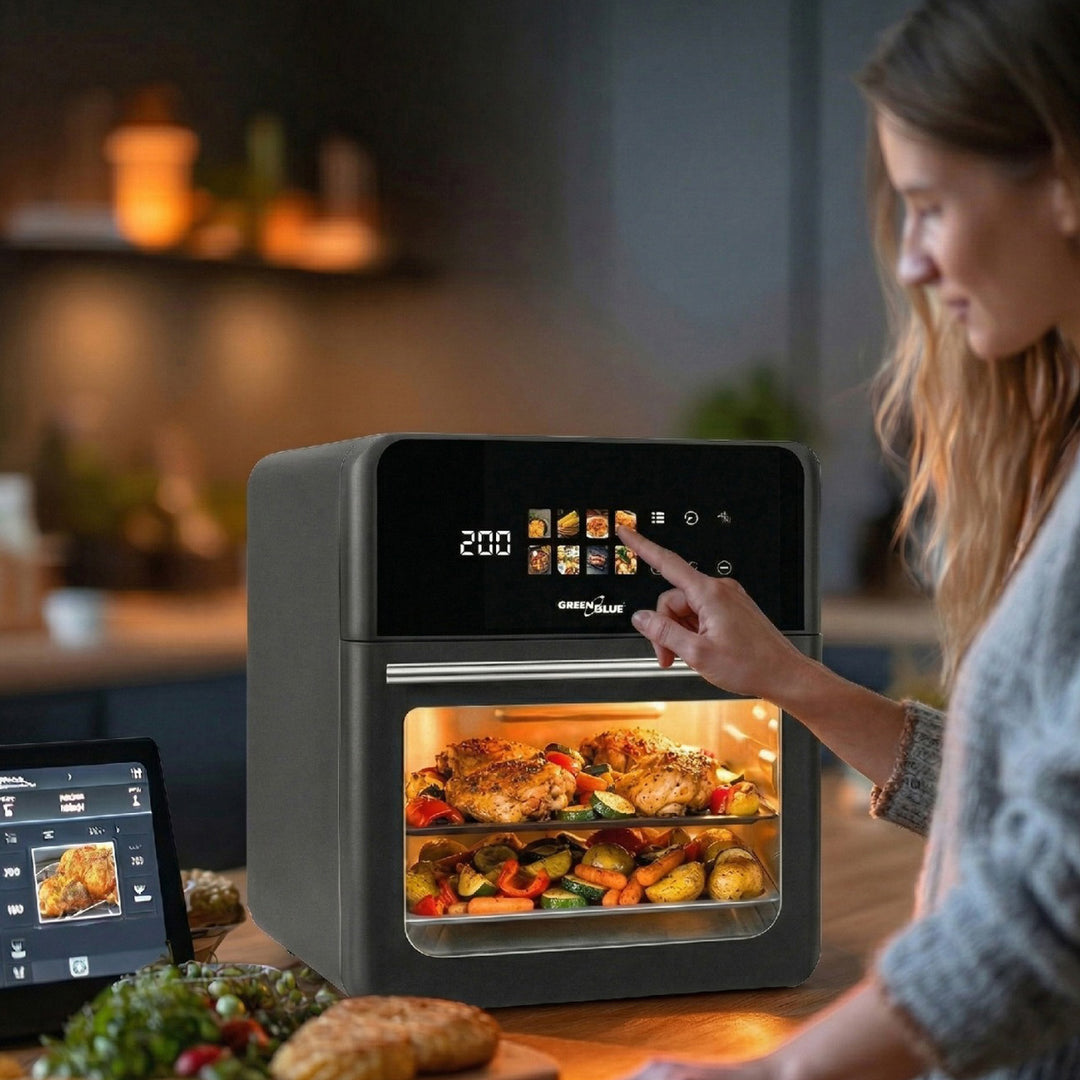 Friteuză fără ulei AIR FRYER GreenBlue, putere 1800 W, capacitate 10 l, 8 programe, accesorii, cronometru, GB950