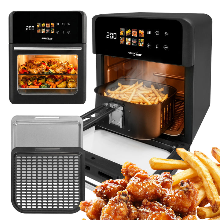Friteuză fără ulei AIR FRYER GreenBlue, putere 1800 W, capacitate 10 l, 8 programe, accesorii, cronometru, GB950