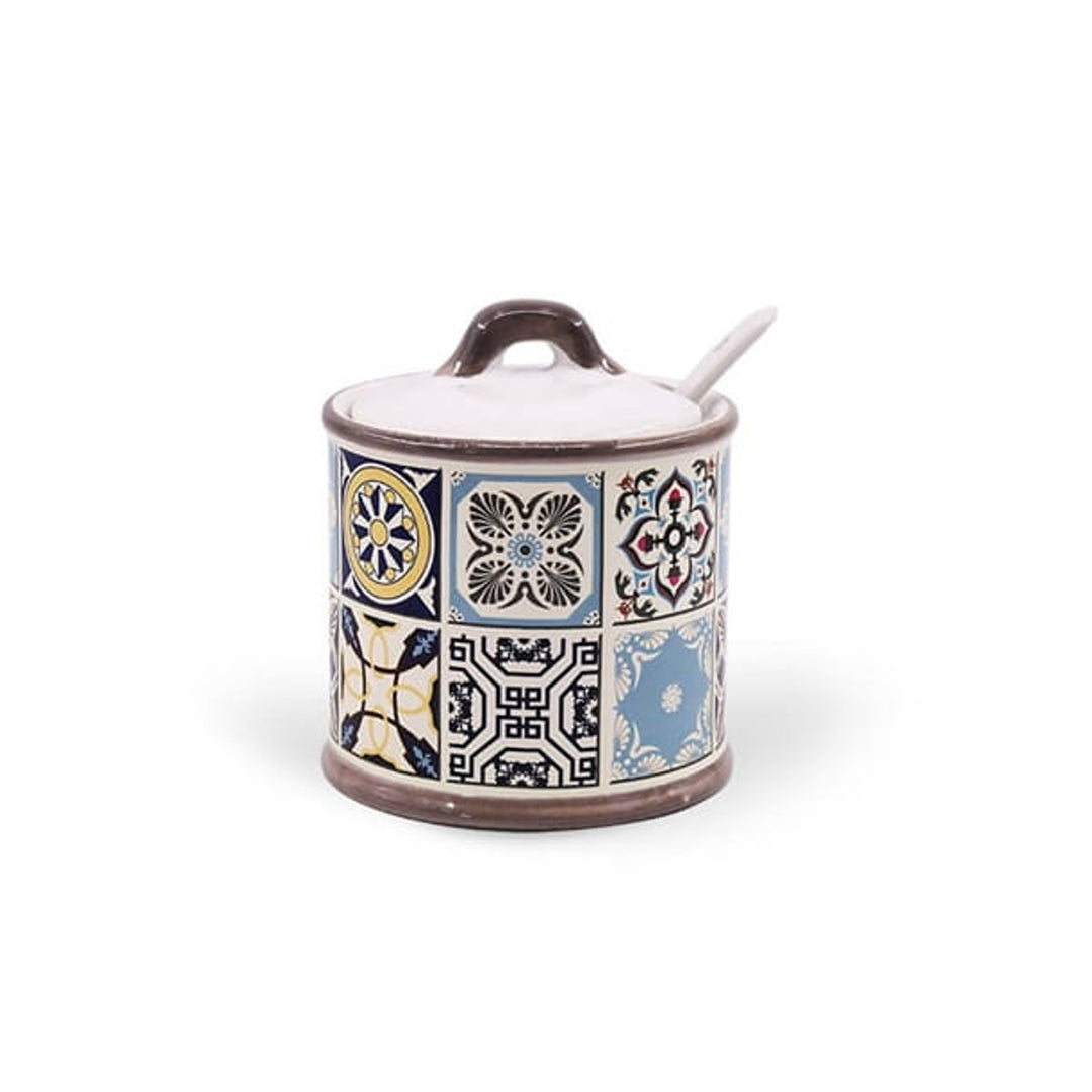 Bol de zahăr ceramic Holiday in Porto Maestro, Capacitate 300ml, Setul include - lingură ceramică, MR-20005-09 + Bol de unt ceramic Holiday in Porto Maestro, MR-20005-45