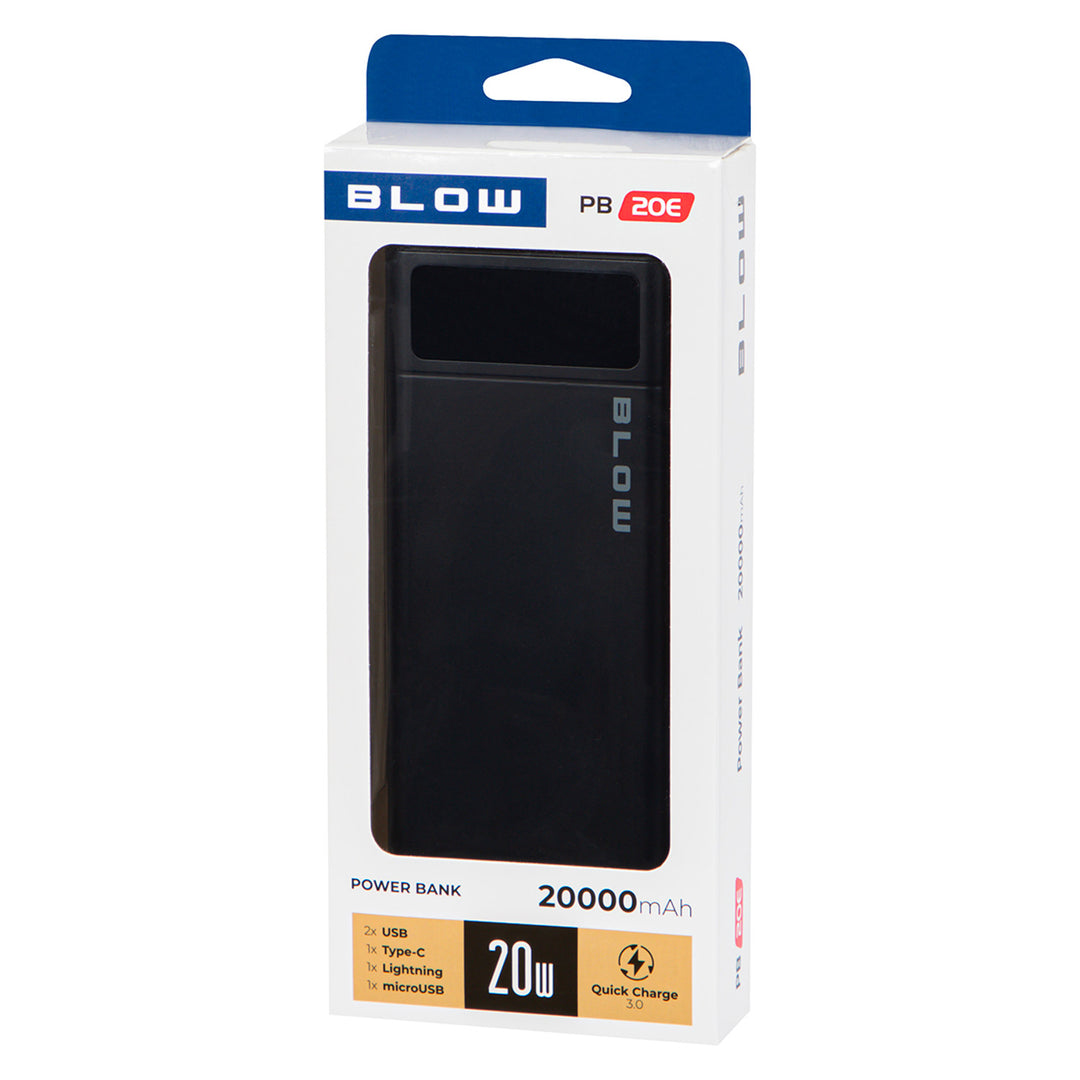 Powerbank 20000mAh PB20E QC+PD 20W + Lightning, negru, Blow