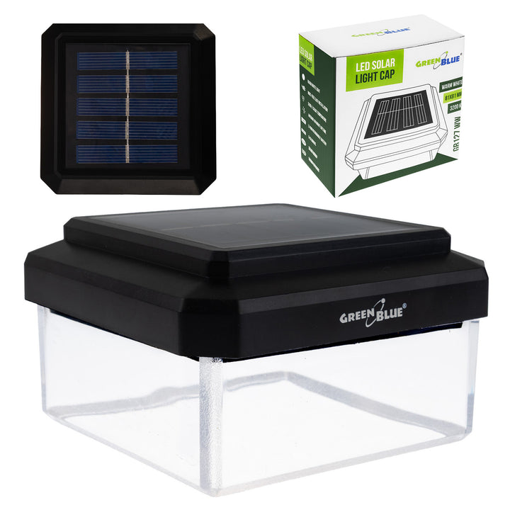 Lampă solară cu LED pentru stâlp GreenBlue, 80x80 mm, capac în formă de plic, 3200 K, GB127 WW