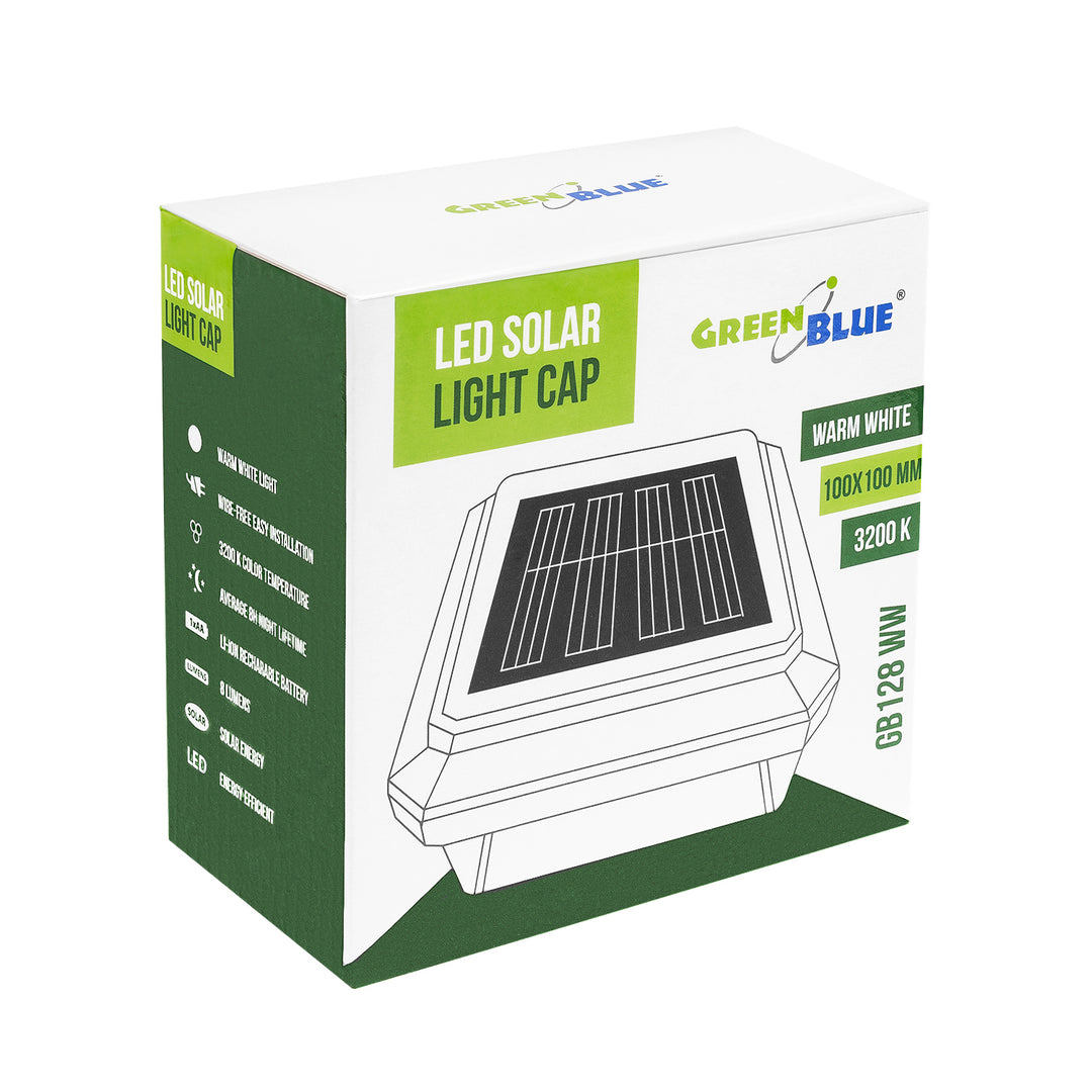 Lampă solară cu LED pentru stâlp GreenBlue, 100x100 mm, capotă în formă de plic, 3200 K, GB128 WW