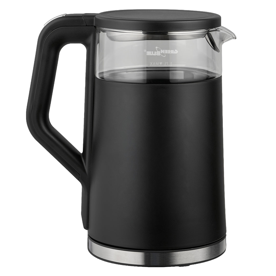 Ceainic electric fără fir GreenBlue, capacitate 1,7 l, rezervor de apă din sticlă, afișaj clar, selectare temperatură, 2200 W, GB670 B