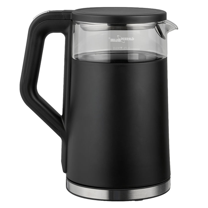 Ceainic electric fără fir GreenBlue, capacitate 1,7 l, rezervor de apă din sticlă, afișaj clar, selectare temperatură, 2200 W, GB670 B