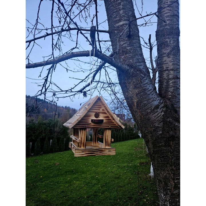 Woodok hrănitor pentru păsări, lemn, tras, cârlig de agățat + semințe pentru păsări 1kg