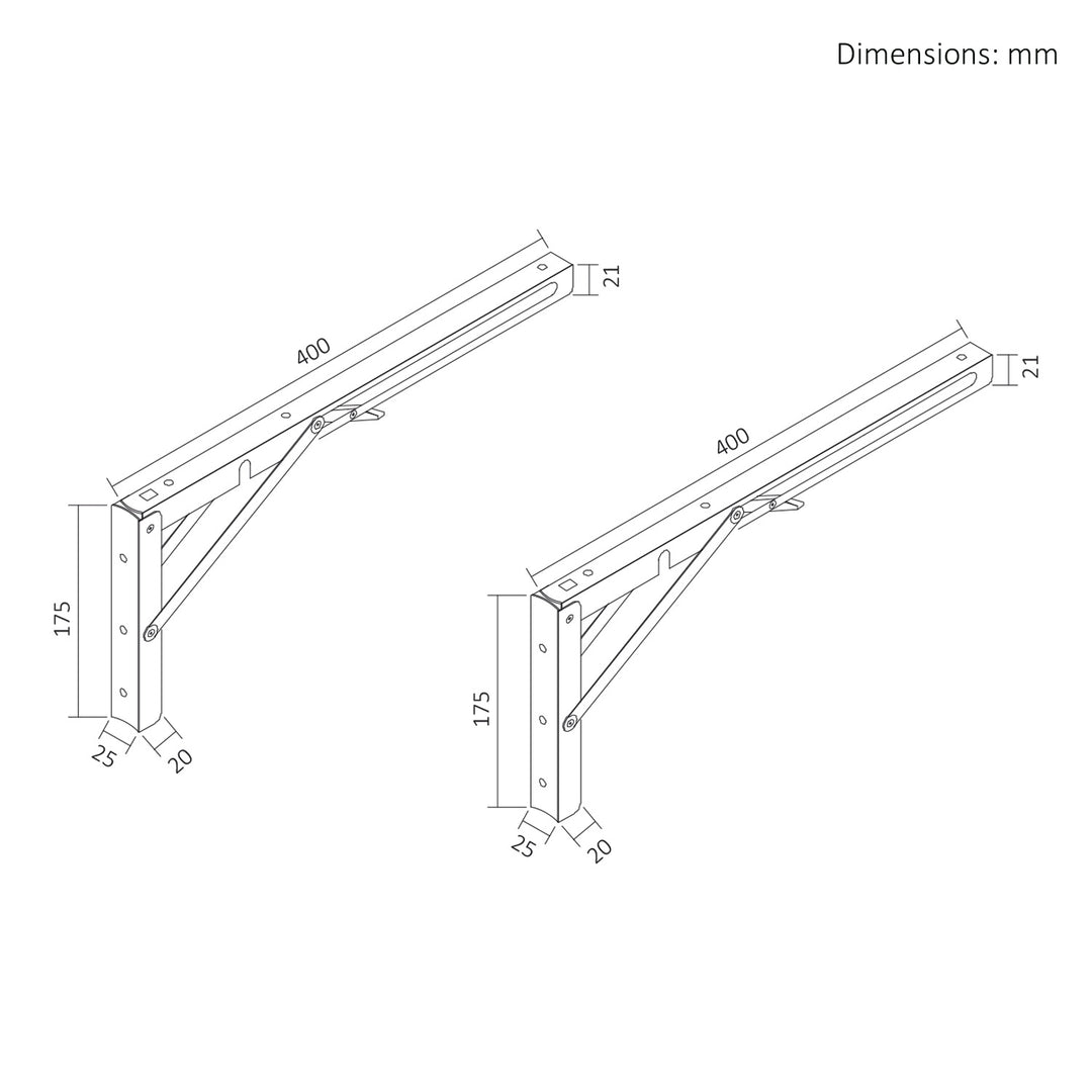 Suport pliabil pentru raft de perete Maclean, min. 350 mm, max. 700 mm, max. 50 kg, 2 bucăți, MC-196