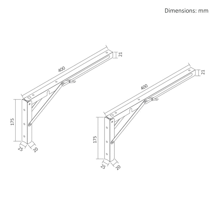 Suport pliabil pentru raft de perete Maclean, min. 350 mm, max. 700 mm, max. 50 kg, 2 bucăți, MC-196