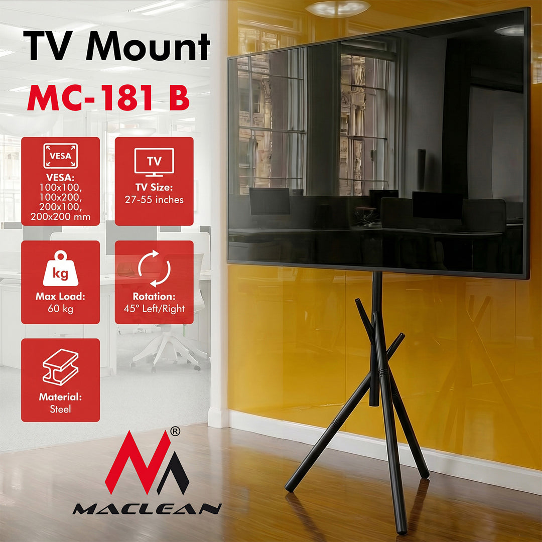 Suport de podea pentru televizor Maclean, 27-55", VESA max. 200x200, max. 60 kg, MC-181 B
