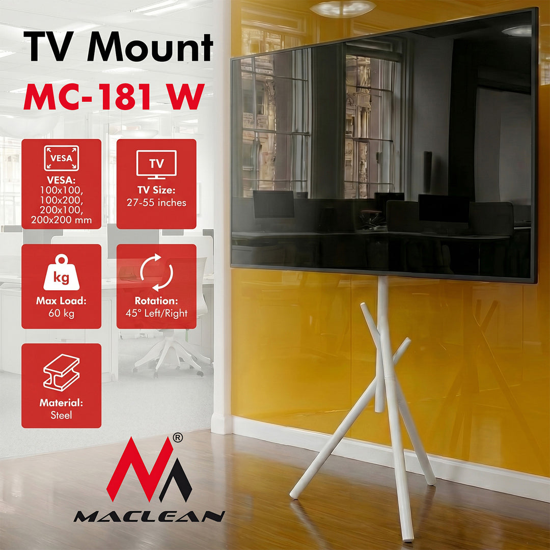 Suport de podea pentru televizor Maclean, 27-55", VESA max. 200x200, max. 60 kg, MC-181 W