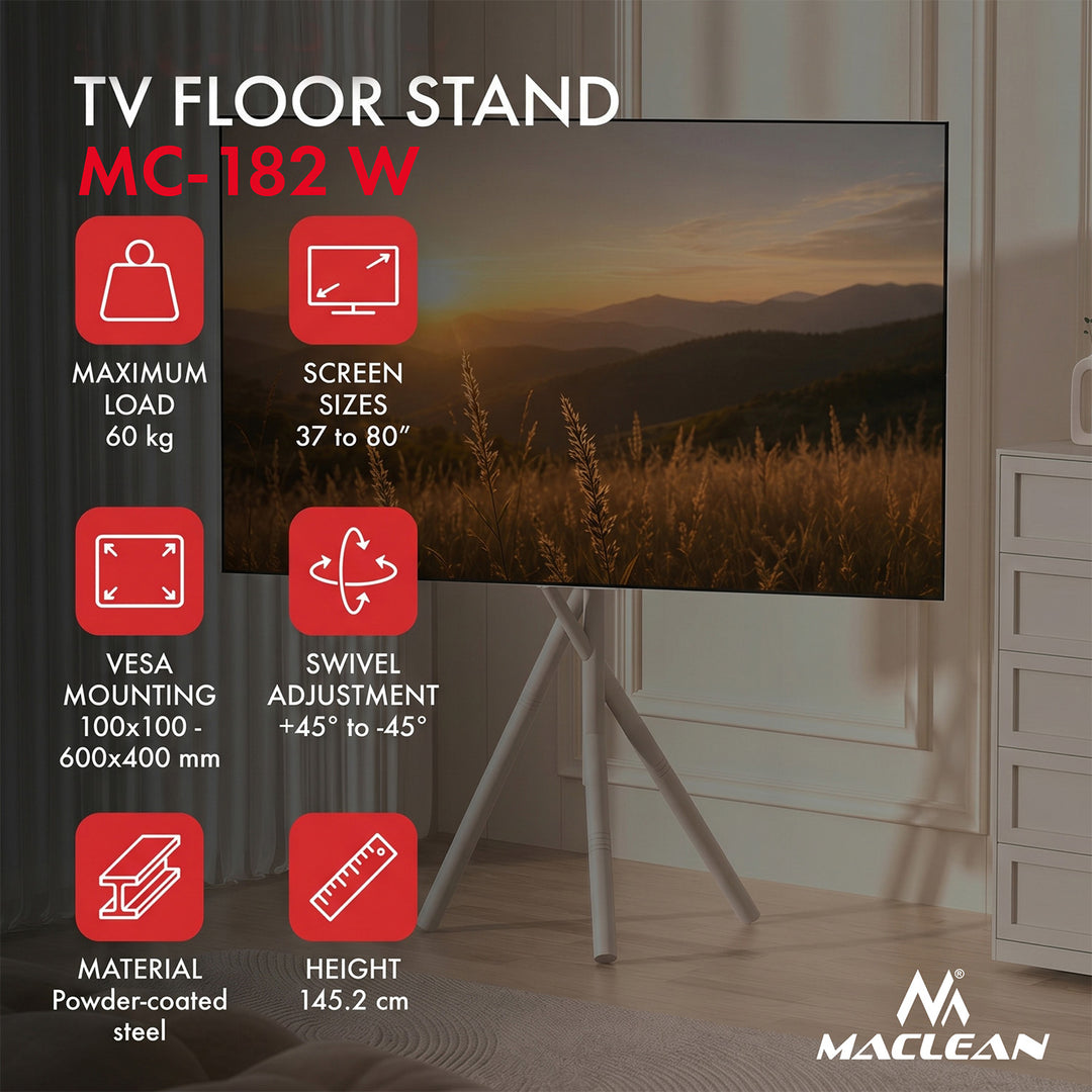 Suport de podea pentru televizor Maclean, 37-80", VESA max. 600x400, max. 60 kg, MC-182 W