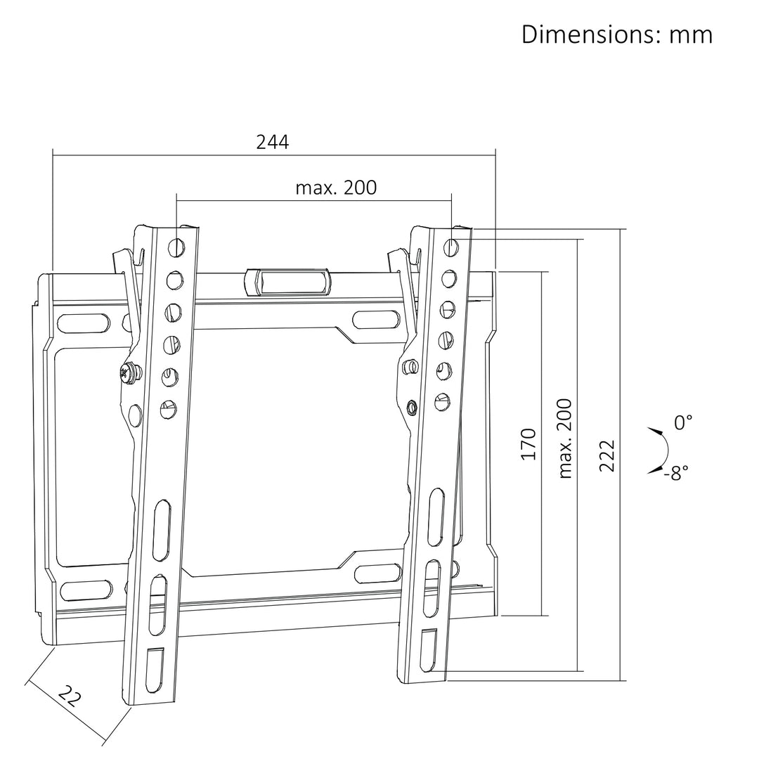 Suport / cârlig pentru televizor Maclean, VESA max. 200x200, 13-43", până la 45 kg, negru, reglare înclinare 0°~-8°, MC-186