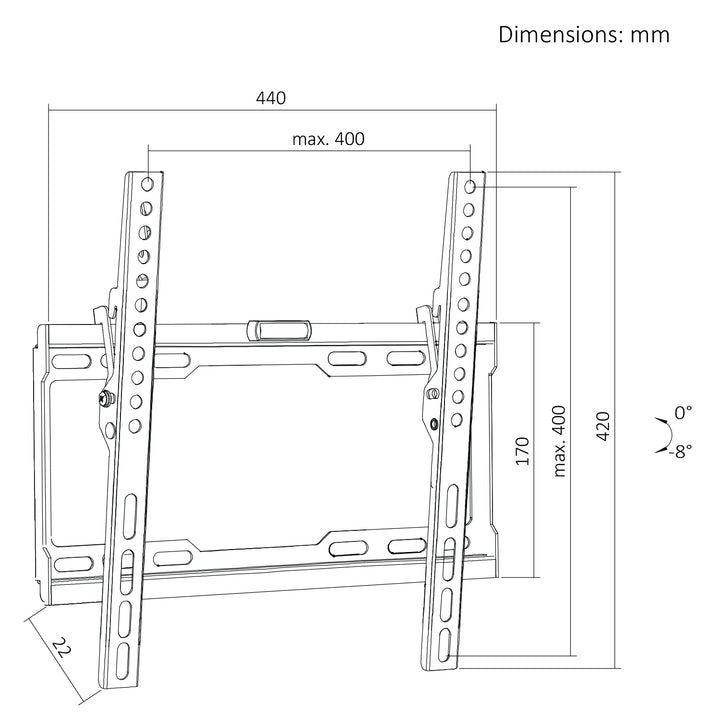 Suport / cârlig pentru televizor Maclean, VESA max. 400x400, 32-75", până la 45 kg, negru, reglare înclinare 0°~-8°, MC-187