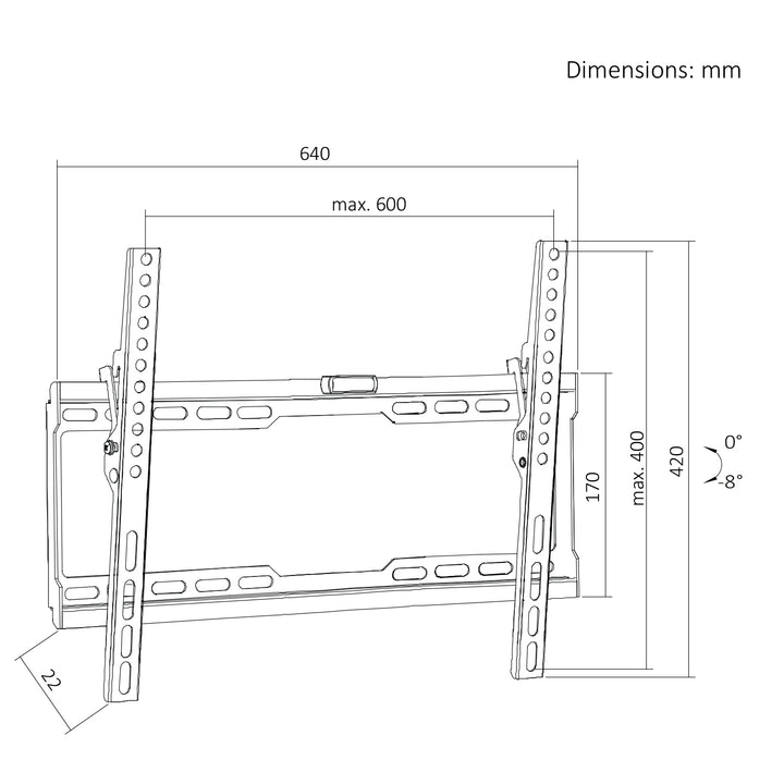 Suport / cârlig pentru televizor Maclean, VESA max. 600x400, 37-86", până la 45 kg, negru, reglare înclinare 0°~-8°, MC-188