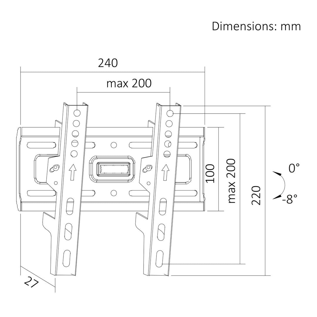 Suport / cârlig pentru televizor Maclean, VESA max. 200x200, 13-43", până la 45 kg, negru, reglare înclinare +2°~-10°, MC-189