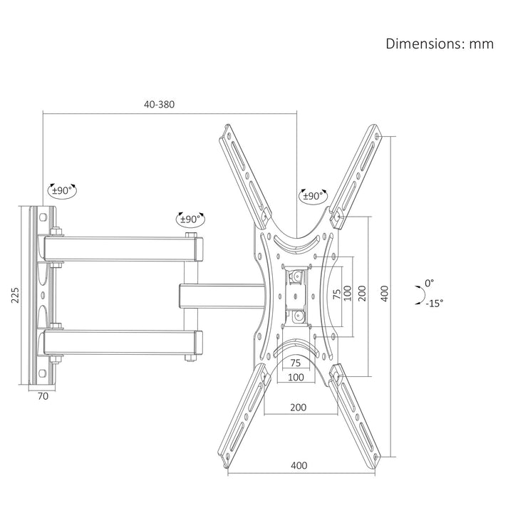 Suport / cârlig pentru televizor Maclean, VESA max. 400x400, 32-55", până la 25 kg, negru, reglabil în înclinare 0°~-15° și în rotire +90°~-90°, MC-190