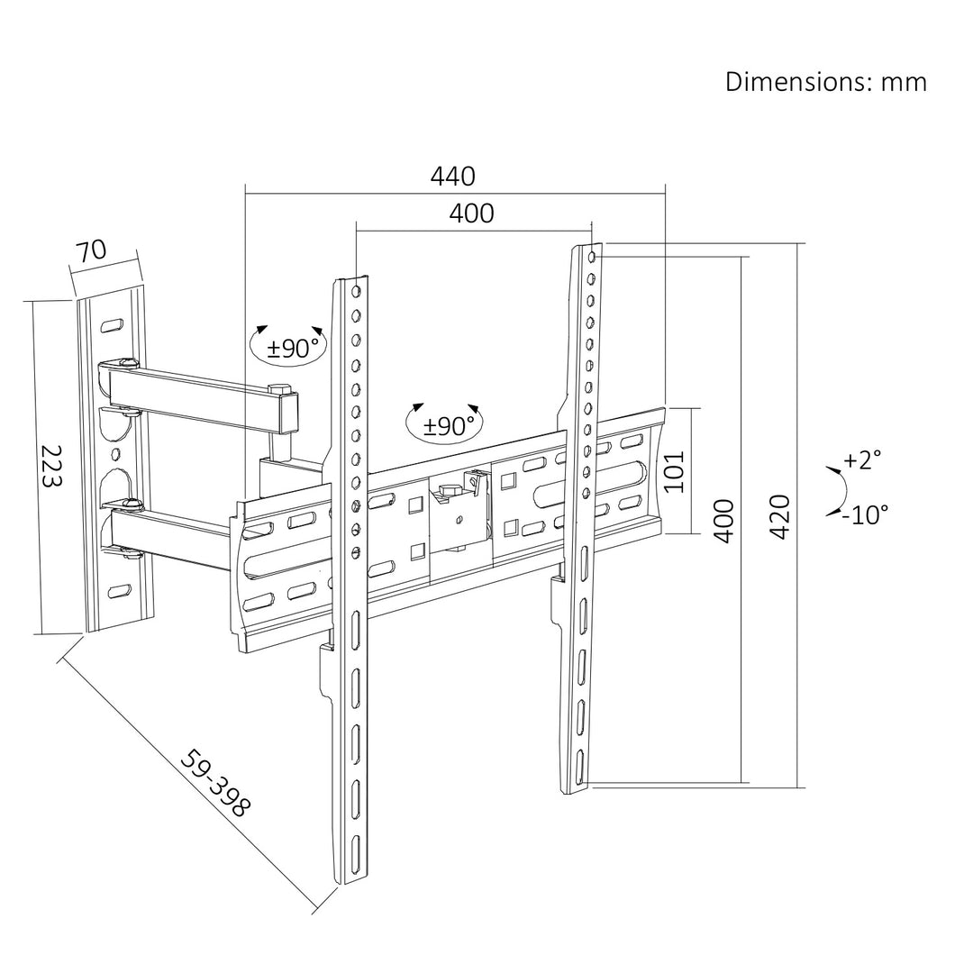 Suport / cârlig pentru televizor Maclean, VESA max. 400x400, 32-55", până la 30 kg, negru, reglabil pe înclinare +2°~-10° și pe rotație +90°~-90°, MC-191