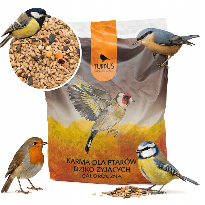 Woodok hrănitor pentru păsări, lemn de molid, ars, cârlige puternice + semințe pentru păsări 1kg