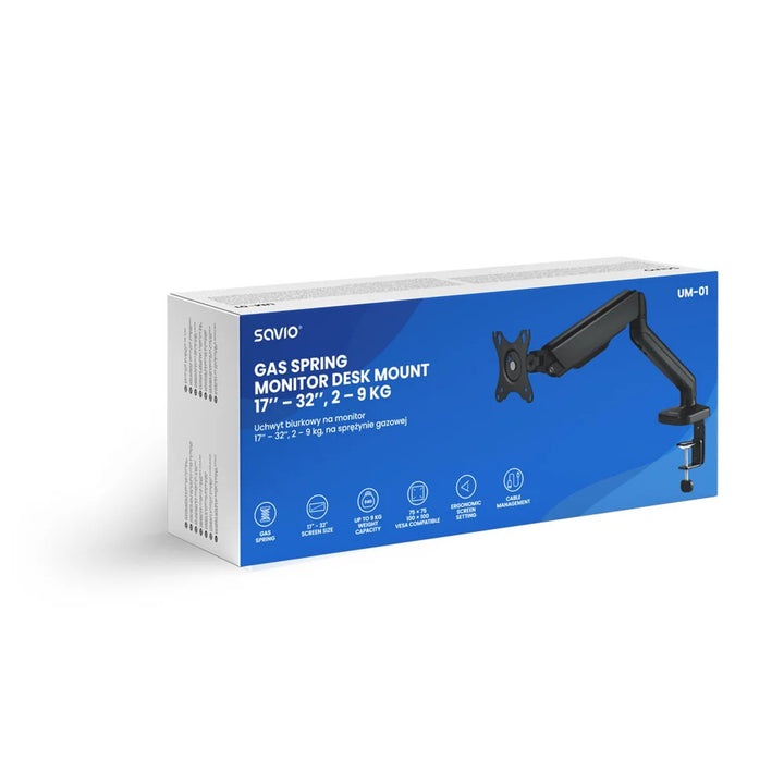 Suport de birou pentru monitor 17-32'' SAVIO, 2-9 kg, pe arc cu gaz, UM-01