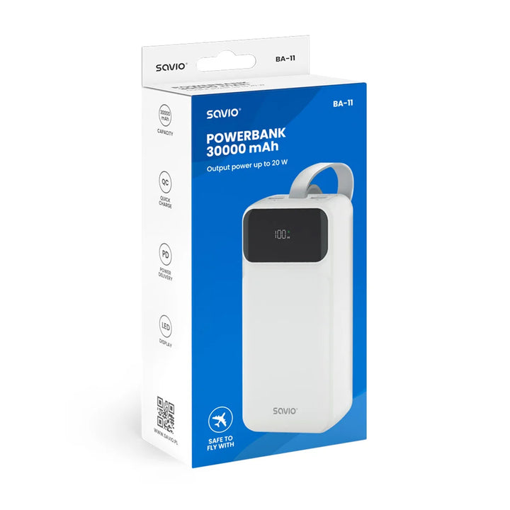 Powerbank SAVIO, 2 porturi USB, 1 port USB-C, încărcare rapidă, livrare de energie, SAVBA-11