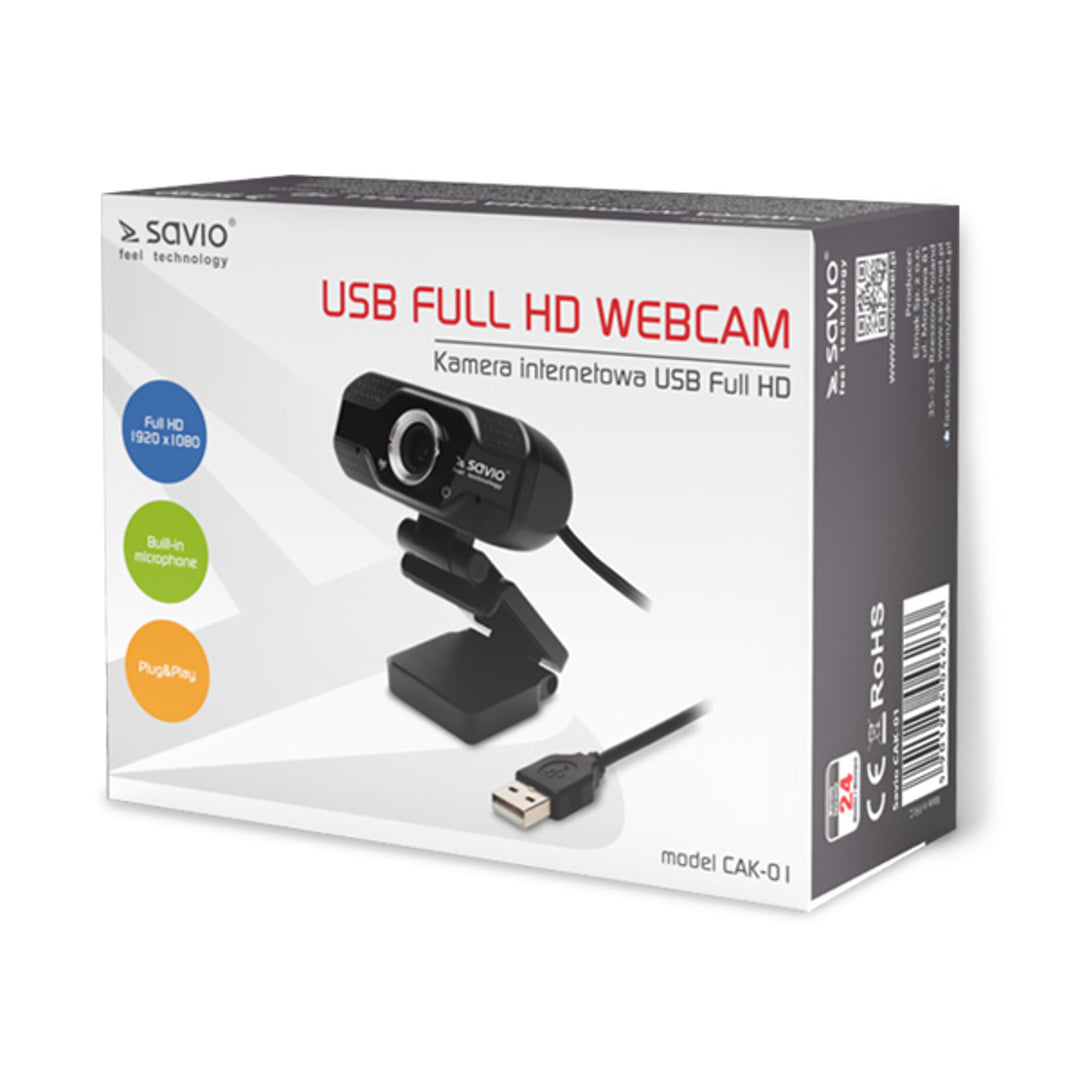 Camera web Savio, rezoluție Full HD 1920x1080, microfon, USB, SAVCAK-01