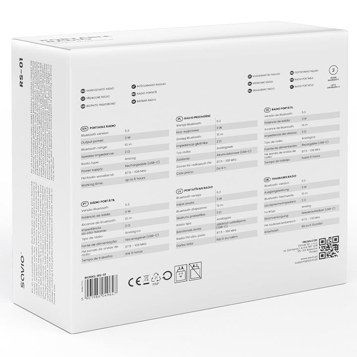 Savio radio FM portabil, alimentat cu baterii, Bluetooth, AUX, SAVRS-01