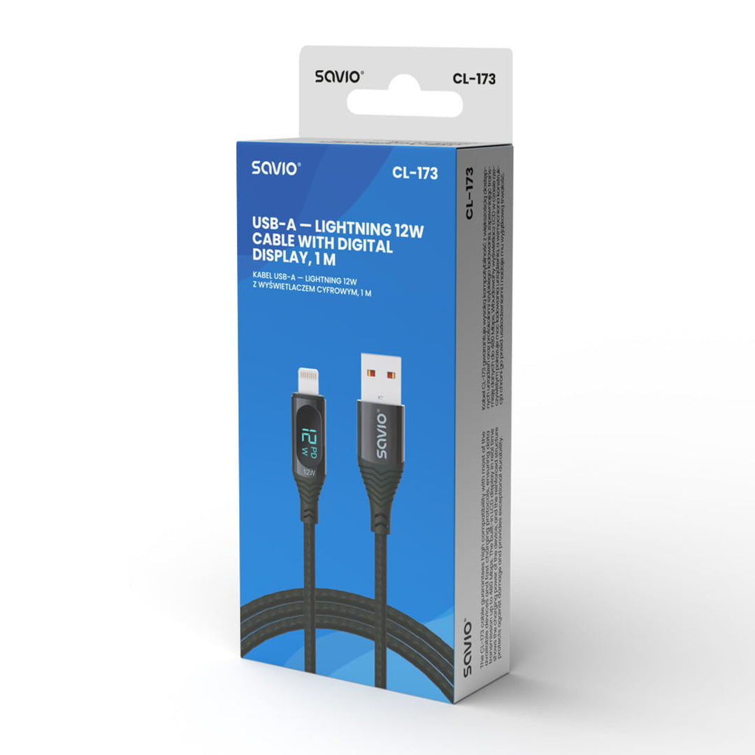 Cablu Savio USB la Lightning, afișaj digital, lungime 1m, SAVKABELCL-173