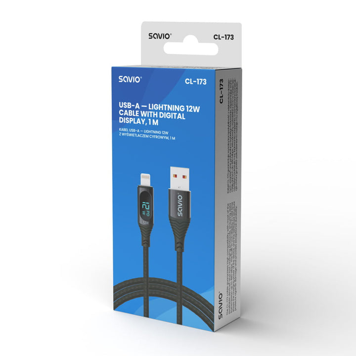 Cablu Savio USB la Lightning, afișaj digital, lungime 1m, SAVKABELCL-173